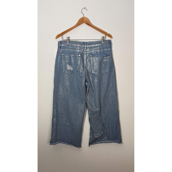 Fashionova Wide Leg Jeans Women Size 13 Silver Metallic Distressed Cropped - Picture 12 of 13